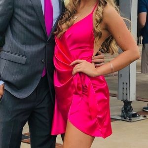 Hot Pink Satin Wrap Dress